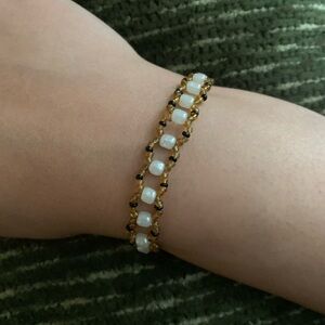 Elegant Gold and White Beaded Bracelet